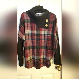Chris and Carol plaid cowl neck blouse
